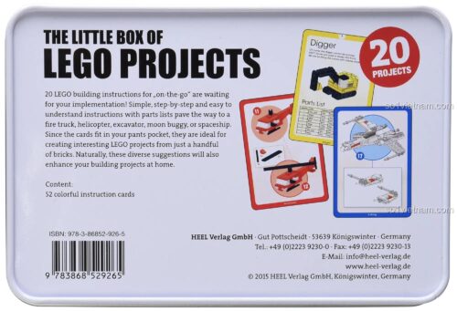 Mặt sau hộp thẻ dự án LEGO® Heel-Verlag ISBN9783868529265, hướng dẫn lắp ráp đa dạng, đồ chơi phát triển trí tuệ cho trẻ 6 tuổi