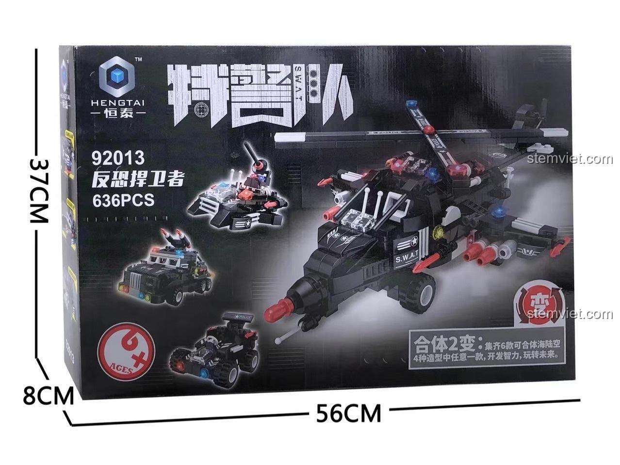 Hộp bộ xếp hình HENGTAI 92013 Đội Đặc Nhiệm, đồ chơi mô hình Người Bảo Vệ Chống Khủng Bố, lắp được 4 kiểu xe, phù hợp bé trai 6 tuổi.