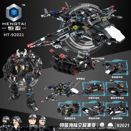 Bộ đồ chơi lắp ráp Hengtai 92021 Đội Đặc Nhiệm Biến Hình với máy bay chiến đấu, robot và xe quân sự, phù hợp cho bé trai 6 tuổi, giá tốt.