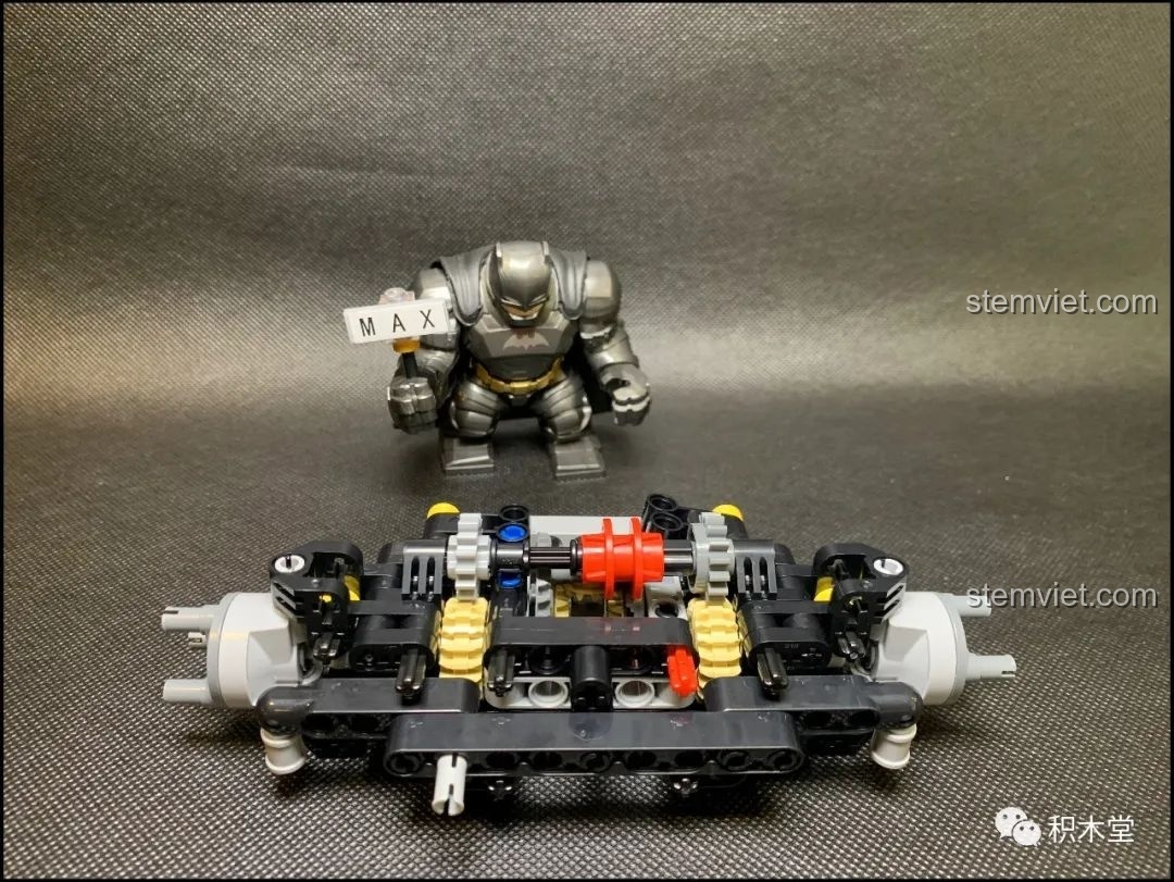 Hoàn thiện hệ thống cầu trước của bộ xếp hình Vua địa Jeep Wrangler Rubicon.