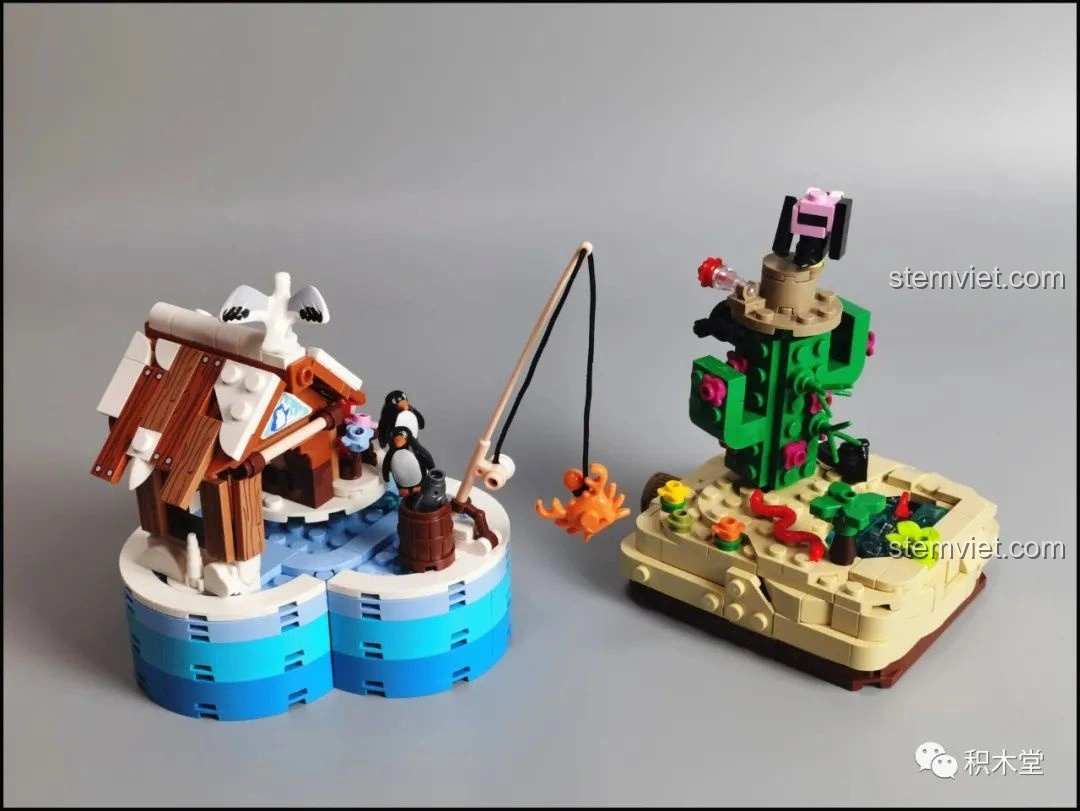 Hộp bộ lắp ráp Pantasy Joyside 61003 cảnh quan không gian màu xanh dương, cùng các túi mảnh ghép và sách hướng dẫn.