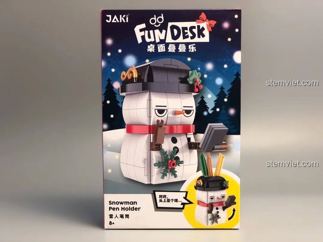 Hộp sản phẩm của đồ chơi mô hình Bút Đựng Bút Người Tuyết JAKI, thiết kế ngộ nghĩnh, tiện lợi.