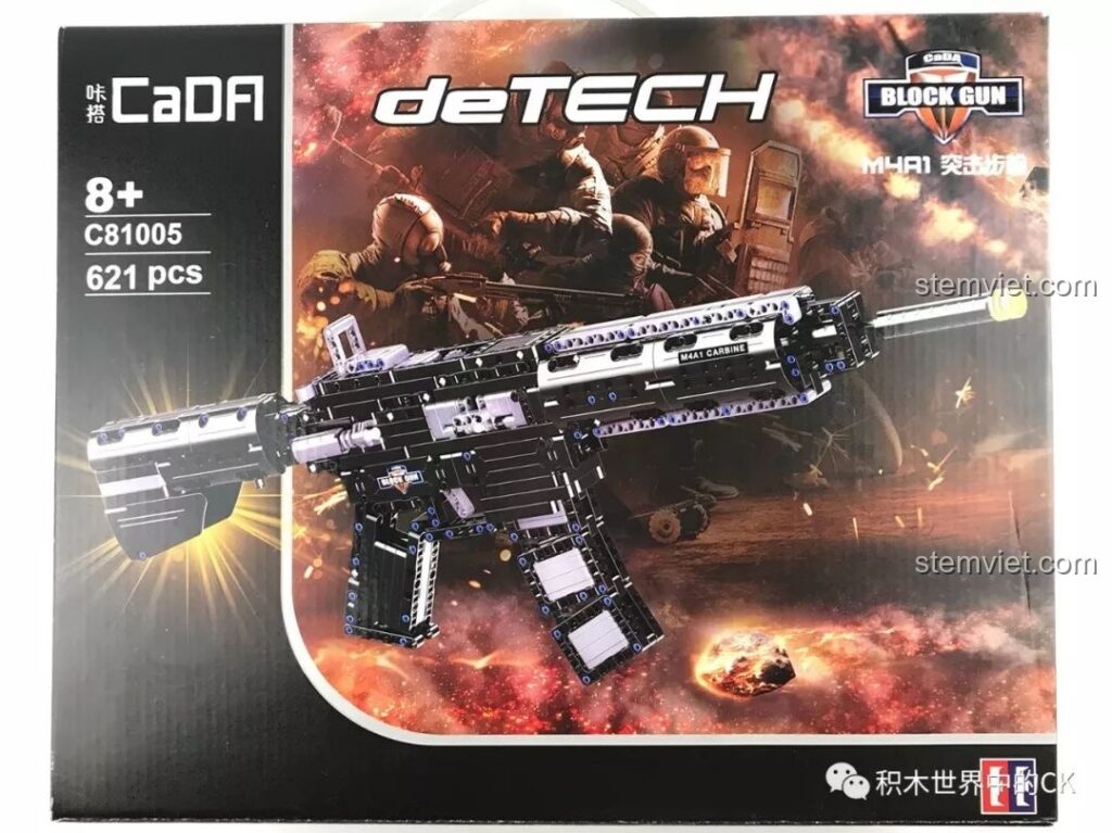 Hộp đồ chơi mô hình Súng trường M4A1 lắp ráp C81005 của CaDA với 621 chi tiết, phù hợp cho trẻ từ 8 tuổi.