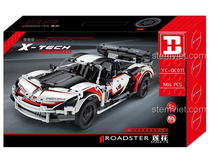 Hộp đồ chơi lắp ráp Happy Build YC-QC011 mô hình xe đua Lotus Exige V6, 1904 chi tiết, tỉ lệ 1:8, quà tặng cho con trai.