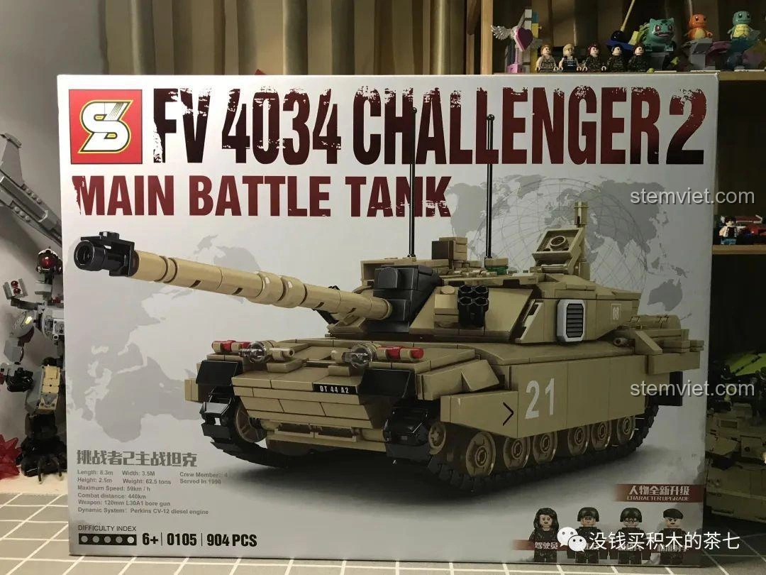 Hộp của bộ đồ chơi lắp ghép Xe Tăng Chiến Đấu Chủ Lực Challenger 2 FV 4034 JIAZHI 0105, thiết kế bắt mắt và thông tin sản phẩm rõ ràng.