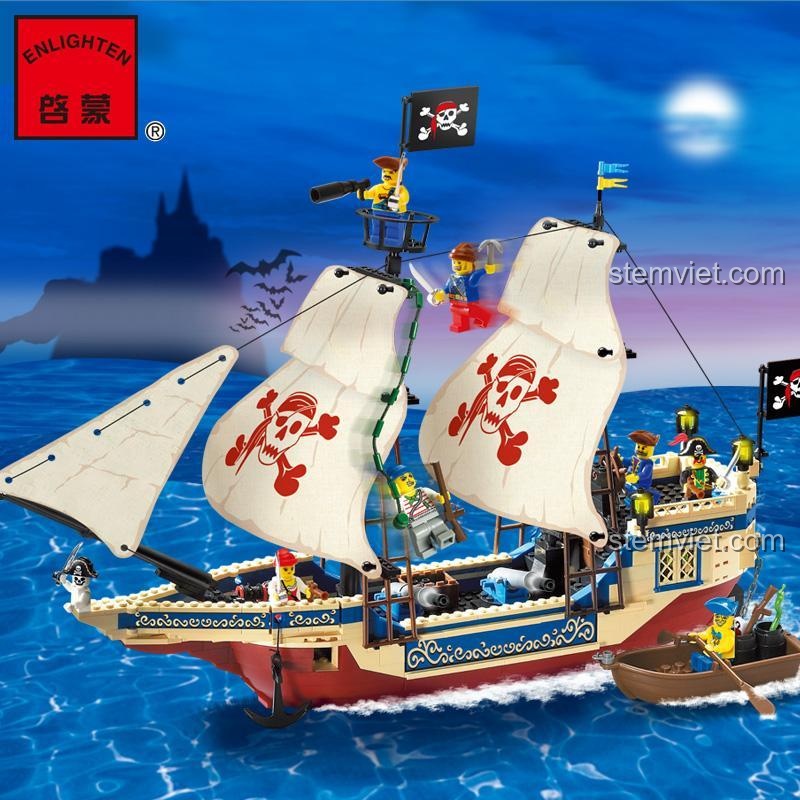 Hộp đồ chơi lắp ráp Enlighten 311 Tàu Hải Tặc Vua Biển Cả, bộ xếp hình thuyền hải tặc chất lượng cao cho bé trai 6 tuổi.