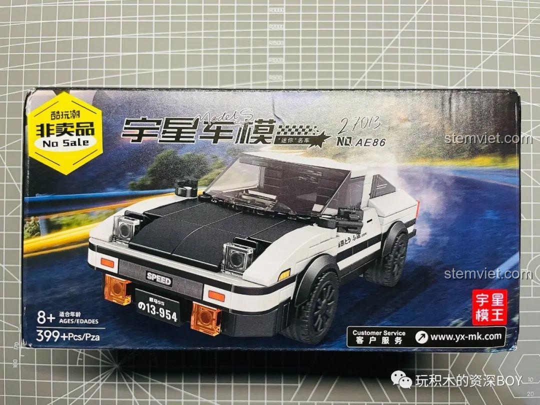 Hộp đồ chơi lắp ráp Mould King 27013 Xe Đua Toyota AE86 với hình ảnh mô hình xe và thông tin số chi tiết 399 mảnh, độ tuổi 8+.