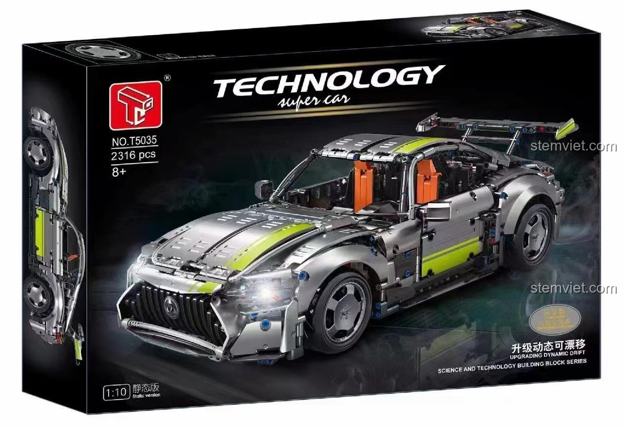 Đồ chơi mô hình Mercedes AMG GT màu xám bạc, bộ lắp ráp Taigaole T5035, siêu xe tỉ lệ 1:10, dành cho con trai 14 tuổi, chất lượng cao.