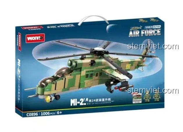 Mô hình lắp ráp trực thăng chiến đấu Mi-24 Hind WOMA C0896 với 1006 mảnh ghép, đồ chơi cho bé trai 6 tuổi yêu thích quân sự.