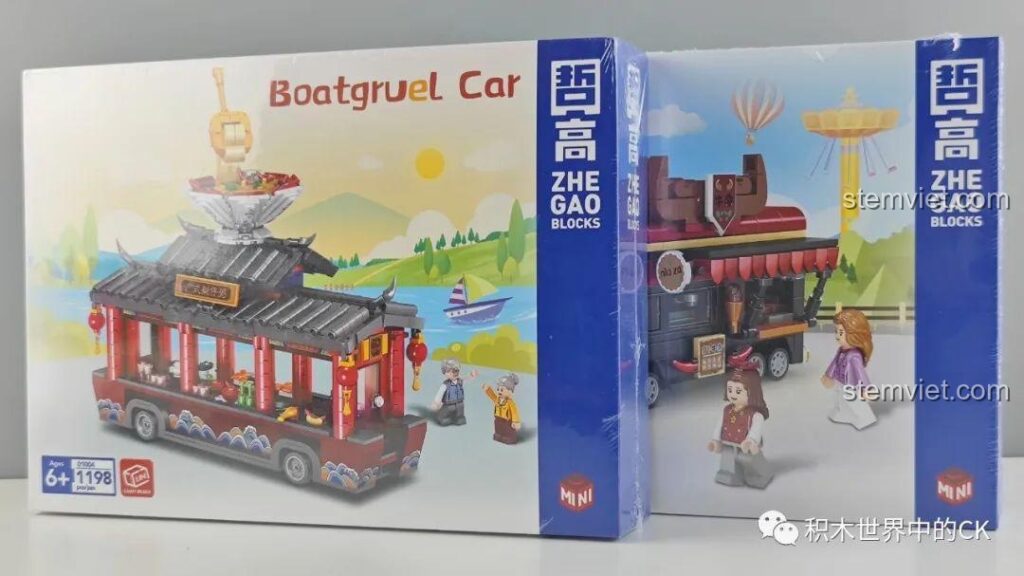 Hộp đồ chơi lắp ráp Zhe Gao Xe Cháo Thuyền Đường Phố và Xe Lòng Bò Đường Phố 01004, 01003