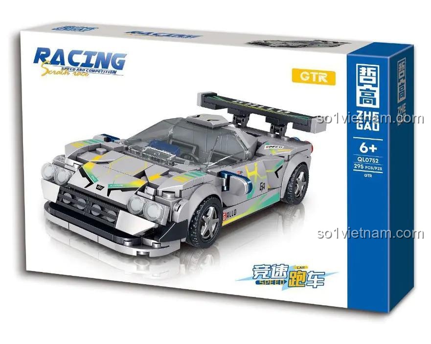 Hộp đựng bộ đồ chơi lắp ráp xe đua Nissan GT-R ZHEGAO QL0752-3, 295 mảnh, cho bé 6 tuổi