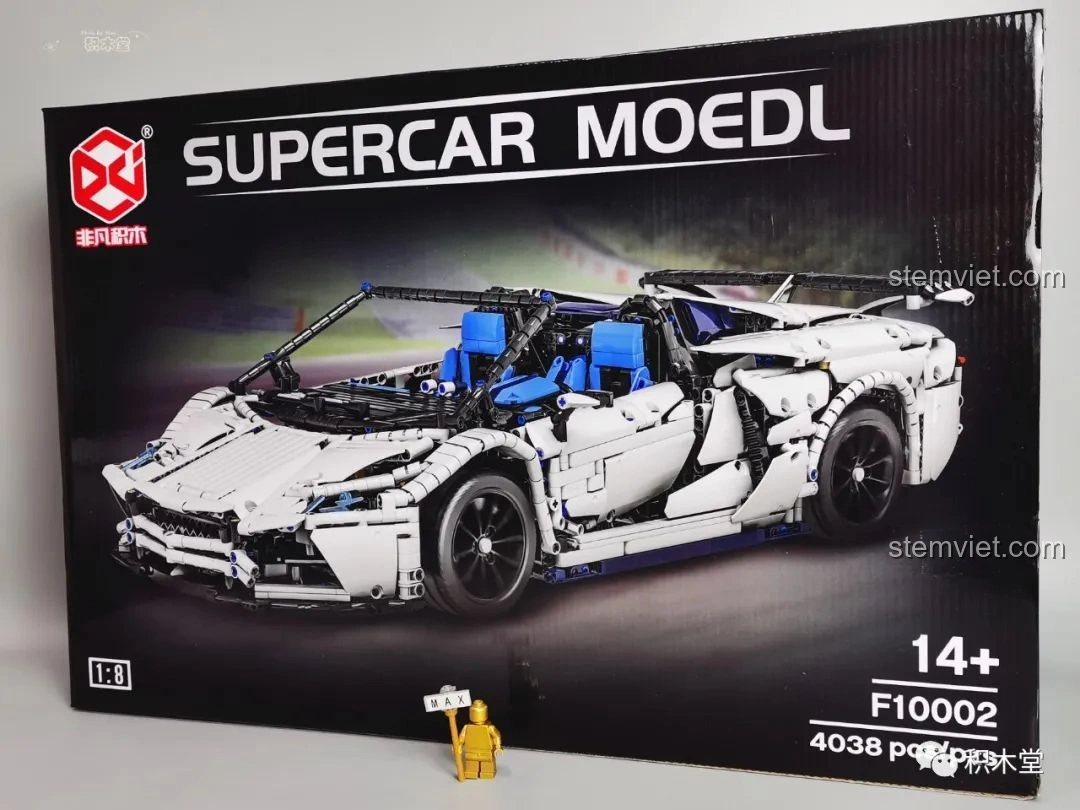 Mặt trước hộp bộ lắp ráp Feifan F10002 Lamborghini Aventador SVJ Roadster, hiển thị mô hình tỷ lệ 1:8 và 4038 mảnh ghép.