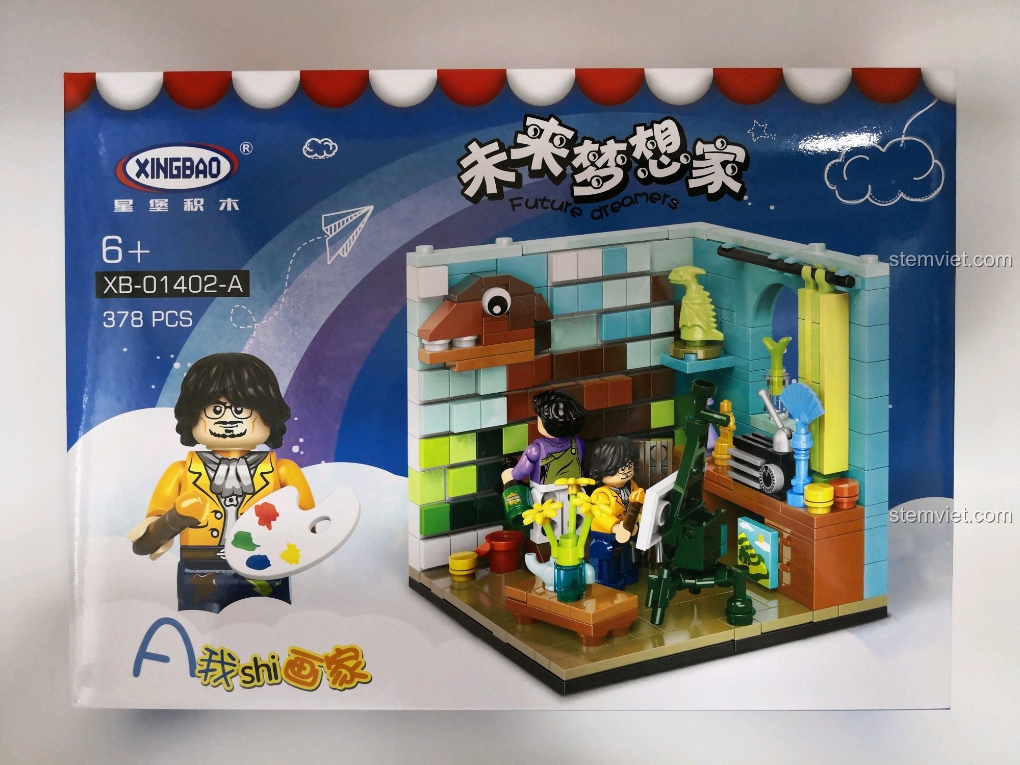 Hộp của mô hình Phòng làm việc của Họa sĩ XB-01402-A, một phần của bộ đồ chơi Sưu Tập Ước Mơ Tương Lai XINGBAO.