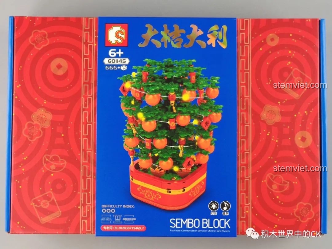 Hộp đồ chơi lắp ráp SEMBO 601145 Hộp nhạc xoay Cây quất vàng phát sáng, thiết kế Tết ấn tượng. Đánh giá SEMBO 601145 Chậu quất cảnh.