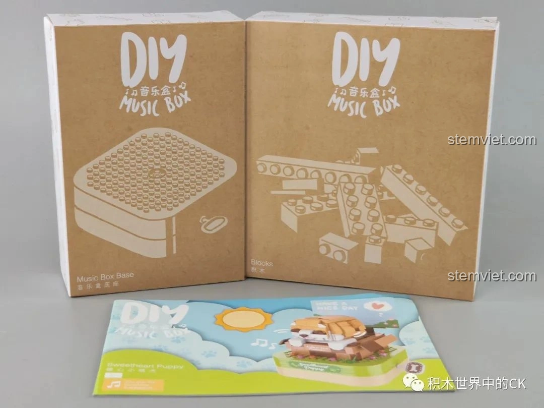 Hộp sản phẩm hộp nhạc chú chó con Sweetheart Puppy JAKI, review đồ chơi lắp ráp