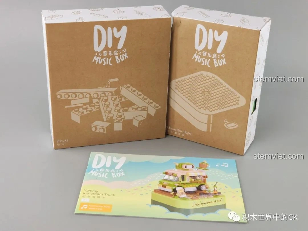 Mô hình hộp nhạc xe kem ngọt ngào JK1605 JAKI đã hoàn thành, đồ chơi xây dựng cho bé gái