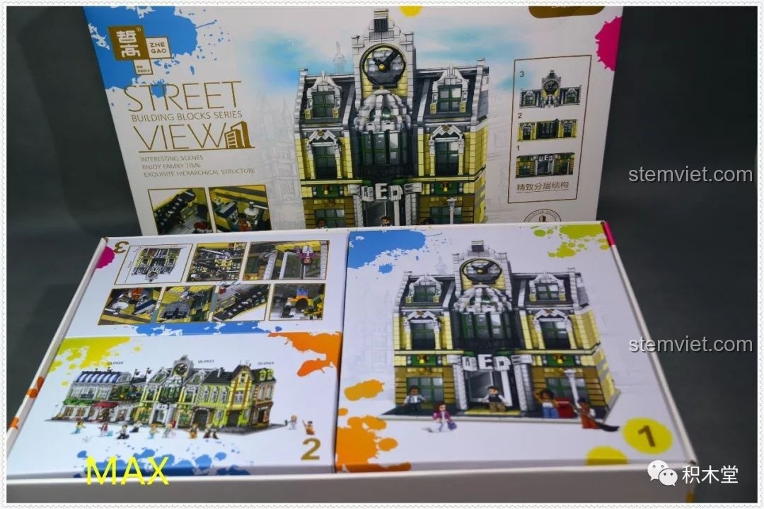 Ba hộp nhỏ bên trong hộp lớn của bộ lắp ghép Zhe Gao QL0922 Trung tâm thương mại Châu Âu.