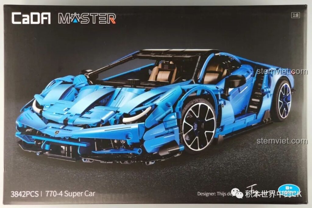 Hộp sản phẩm bộ lắp ráp CaDA C61041 Siêu xe Centenario, thể hiện mô hình màu xanh dương cực kỳ chi tiết và hầm hố.