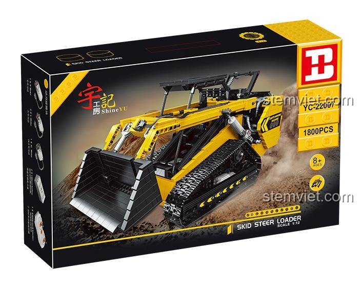Ảnh chụp chi tiết bộ lắp ráp Xe xúc lật trượt Happy Build YC-22007, một món đồ chơi mô hình công trình ấn tượng cho bé trai 8 tuổi.