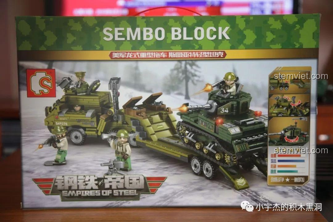 Mặt trước hộp bộ đồ chơi Xe Kéo Hạng Nặng M26 Dragon Wagon và Tăng Nhẹ M5 Stuart 101391, hiển thị hai mô hình và các minifigure.