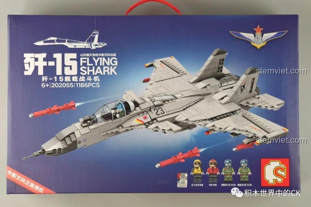 Hộp sản phẩm bộ lắp ráp SEMBO 202055 Tiêm kích hạm J-15 Phi Sa với 1186 chi tiết, dành cho trẻ 6+.