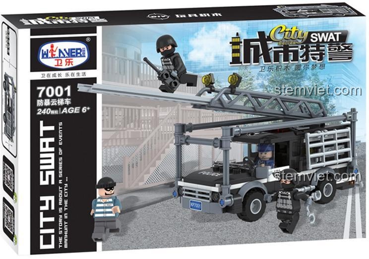 Hộp sản phẩm bộ đồ chơi Winner 7001 Xe chống bạo động SWAT