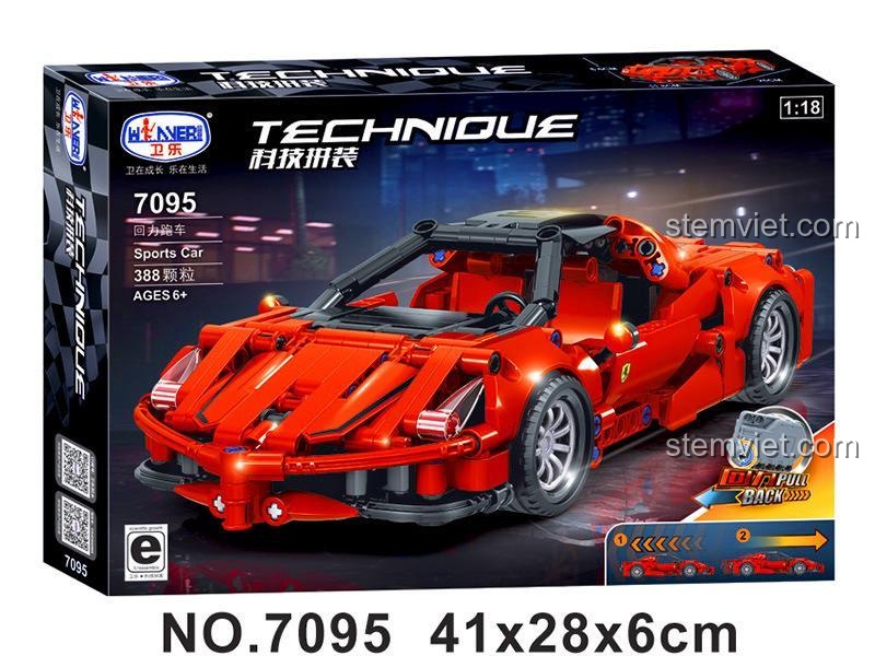 Hộp sản phẩm xe thể thao Winner 7095, mã số 7095, 388 chi tiết, dành cho trẻ 6+