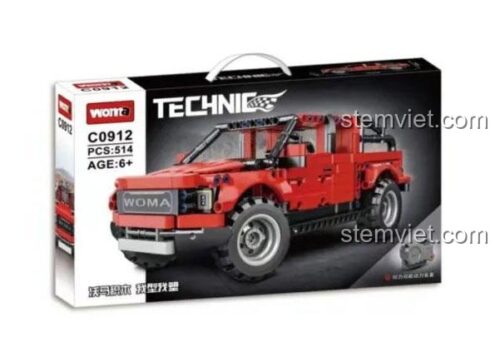 Hộp sản phẩm Xe Bán Tải Địa Hình Màu Đỏ WOMA C0912 bộ lắp ghép 514 chi tiết