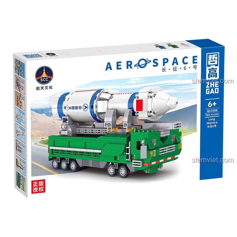 Hộp sản phẩm bộ lắp ghép ZHEGAO QL0288 Tên lửa Long March 6, đồ chơi xây dựng mô hình tên lửa vũ trụ cho bé trai 6 tuổi, chi tiết cao, tương thích LEGO
