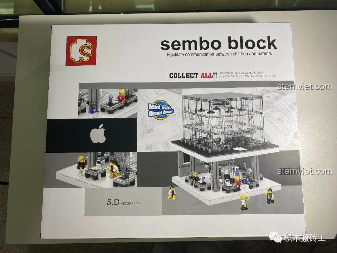 Mặt sau hộp bộ lắp ráp Sembo 6900 Cửa hàng flagship Apple hiển thị các chi tiết và góc nhìn khác của mô hình.