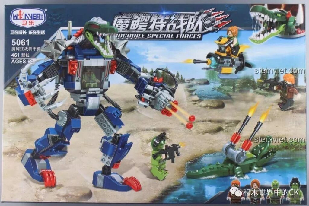 Mặt trước hộp đồ chơi lắp ráp Winner 5061 Robot Mecha Cá Sấu Cuồng Chiến với hình ảnh robot đang chiến đấu.