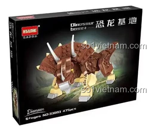 Hộp đựng bộ đồ chơi lắp ráp khủng long Triceratops HSANHE 33003, 475 mảnh ghép, dành cho bé trai 6 tuổi