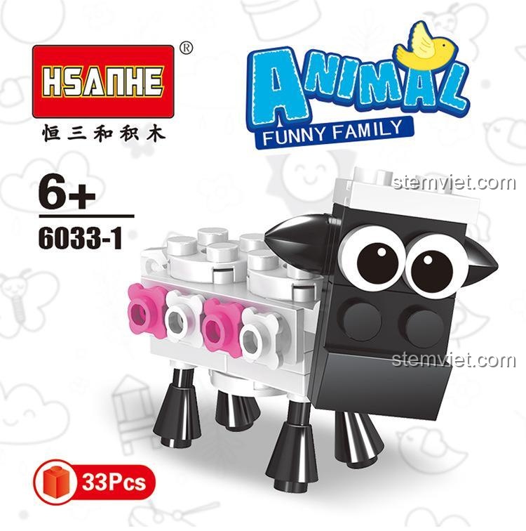 Hộp sản phẩm HSANHE 6033-1 lắp ráp mô hình cừu, 33 mảnh, cho bé 6+.