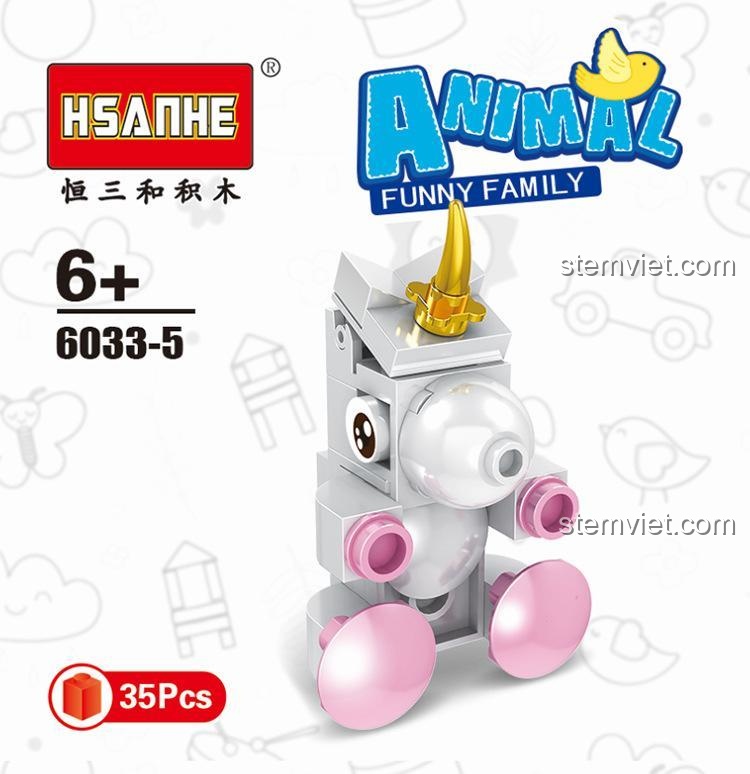 Hộp sản phẩm HSANHE 6033-5 lắp ráp mô hình kỳ lân, 35 mảnh, cho bé 6+.