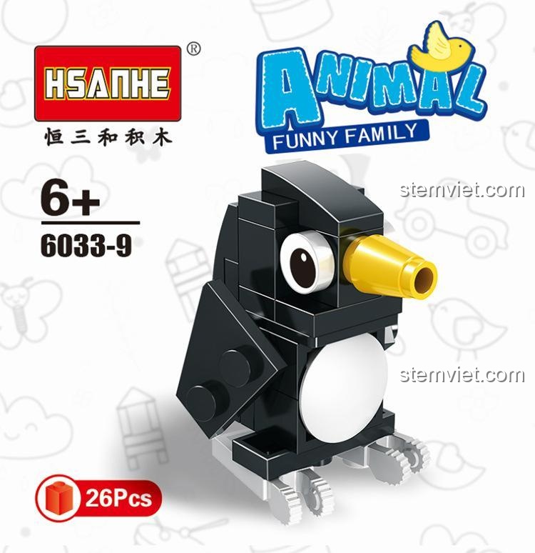 Hộp sản phẩm HSANHE 6033-9 lắp ráp mô hình chim cánh cụt, 26 mảnh, cho bé 6+.