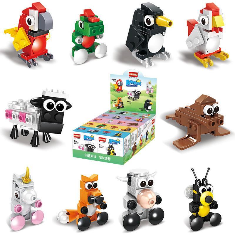 Tổng hợp 10 mô hình trong bộ lắp ghép động vật HSANHE 6033 Animal Funny Family cho bé 6 tuổi.