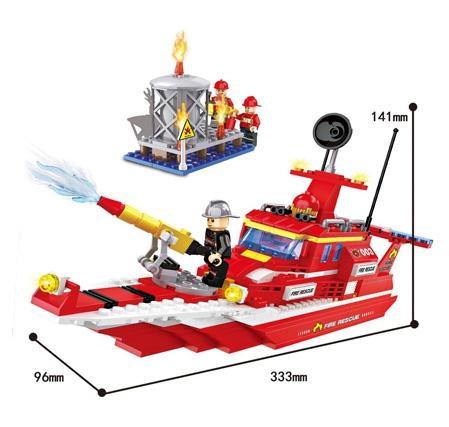 Bộ đồ chơi HSANHE 6557 Thuyền Cứu Hỏa 407 mảnh cho bé trai 6 tuổi, mô hình cứu hỏa giá tốt, có vòi rồng phun nước