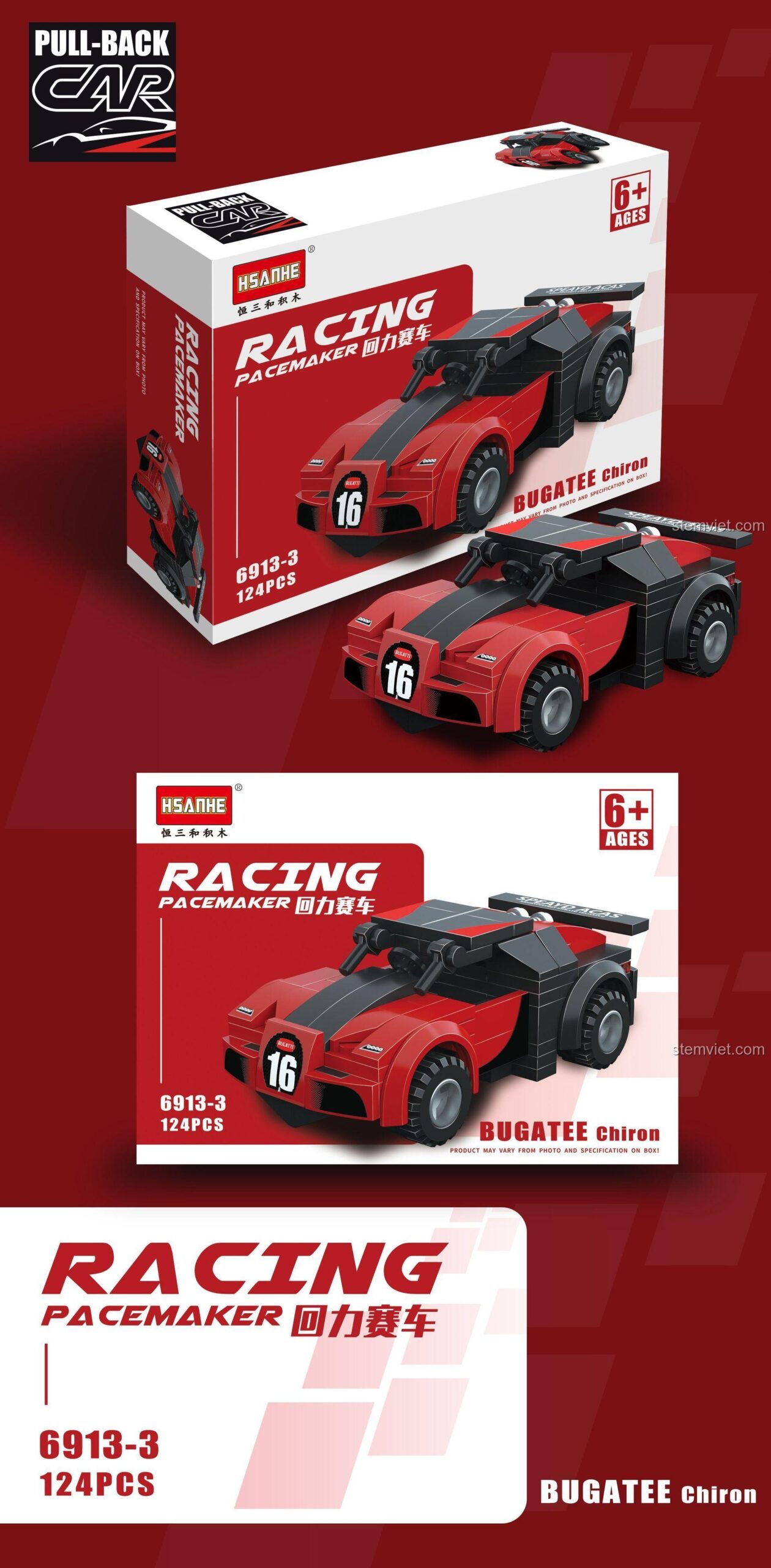 HSANHE 6913-3 Bugatee Chiron bộ lắp ghép xe đua