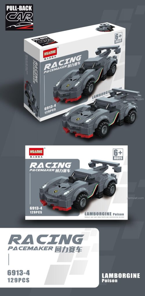 HSANHE 6913-4 Lamborghini Poison bộ đồ chơi lắp ghép xe đua màu xám