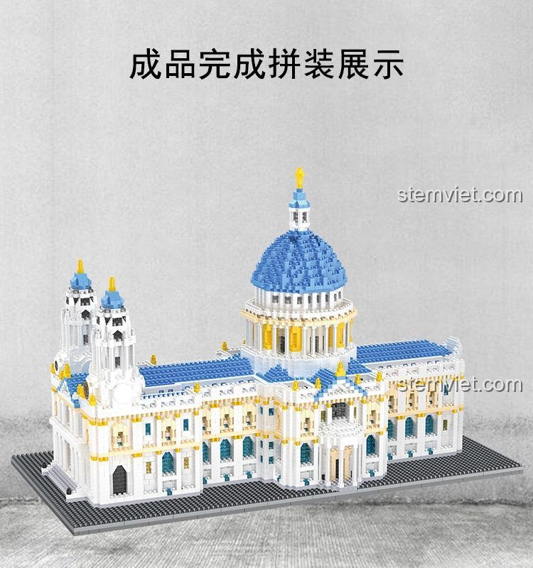 Mô hình Nhà thờ Thánh Paul HSANHE hoàn thiện được trưng bày, một đồ chơi xây dựng ấn tượng và đẹp mắt.