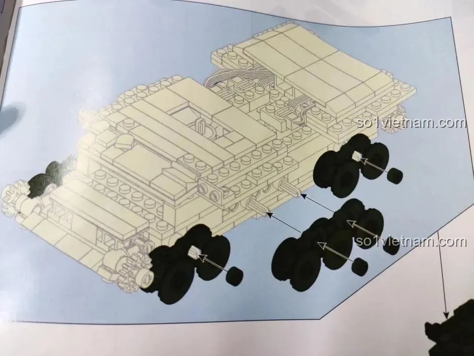 Trang hướng dẫn lắp ráp hệ thống bánh xe chịu tải cho mô hình xe tăng T-14 Armata của Sluban.