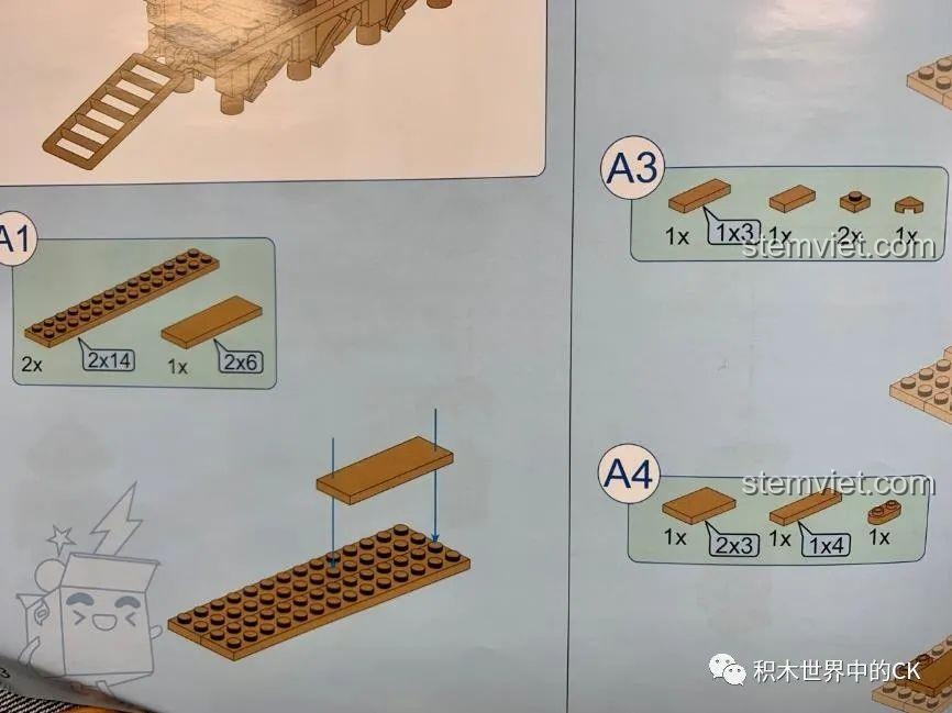 Sách hướng dẫn lắp ráp phần cầu tàu của bộ lắp ráp Tàu chiến Royal Daffodil 21025, các bước được minh họa rõ ràng.