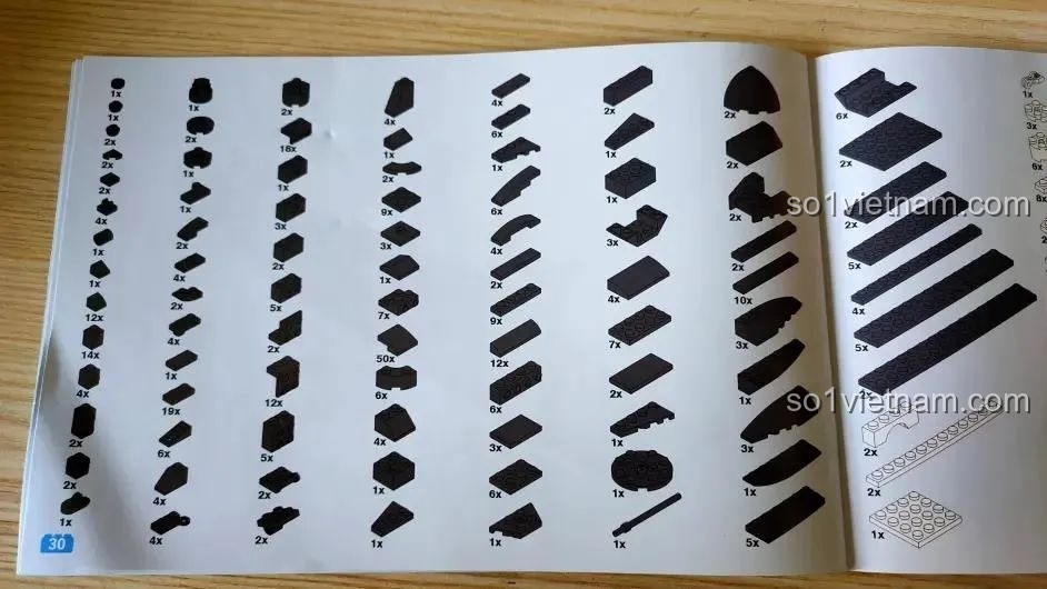 Trang 30 của sách hướng dẫn lắp ráp CAYI 2239, liệt kê các loại chi tiết.