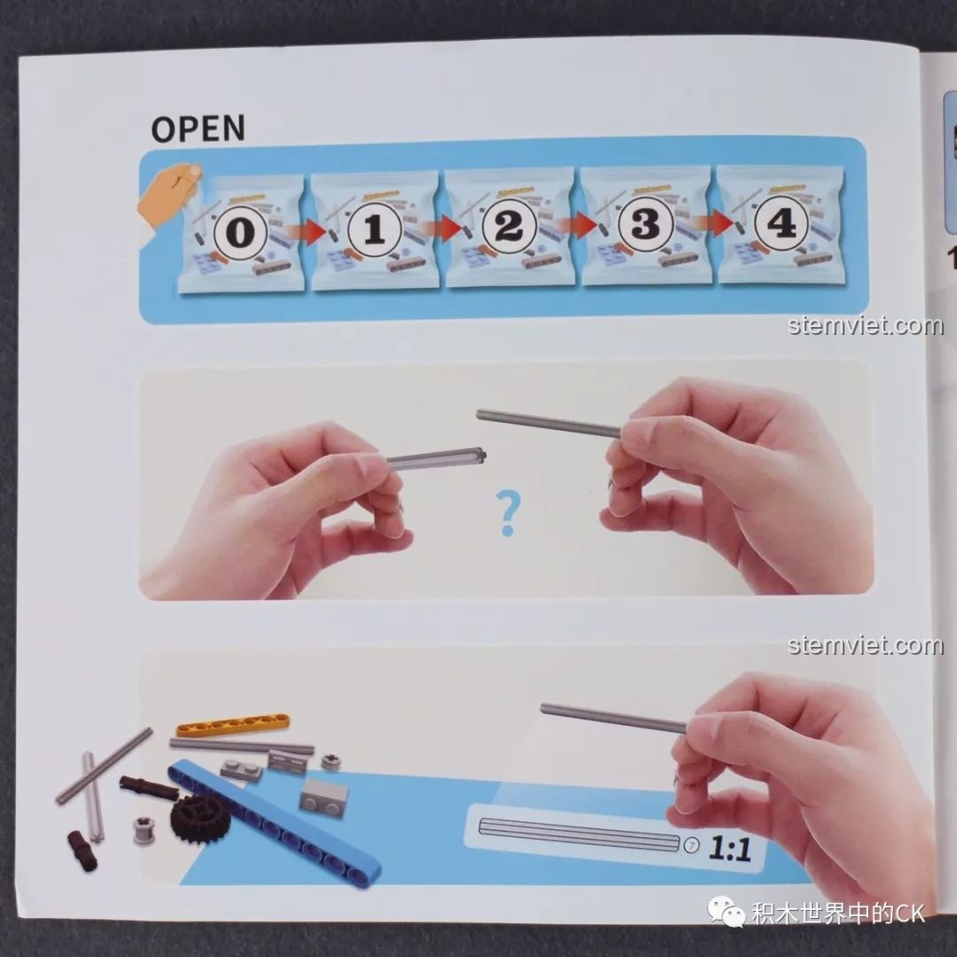 Trang hướng dẫn chi tiết với thước đo 1:1 cho các chi tiết trục trong bộ Batmobile RC. Nhận xét Mould King 13020.