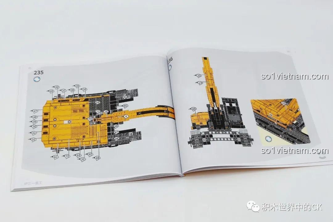 Hướng dẫn lắp ráp phần thân trên của xe xúc SY485H trong sách hướng dẫn của bộ Sembo 712017, rõ ràng từng chi tiết.