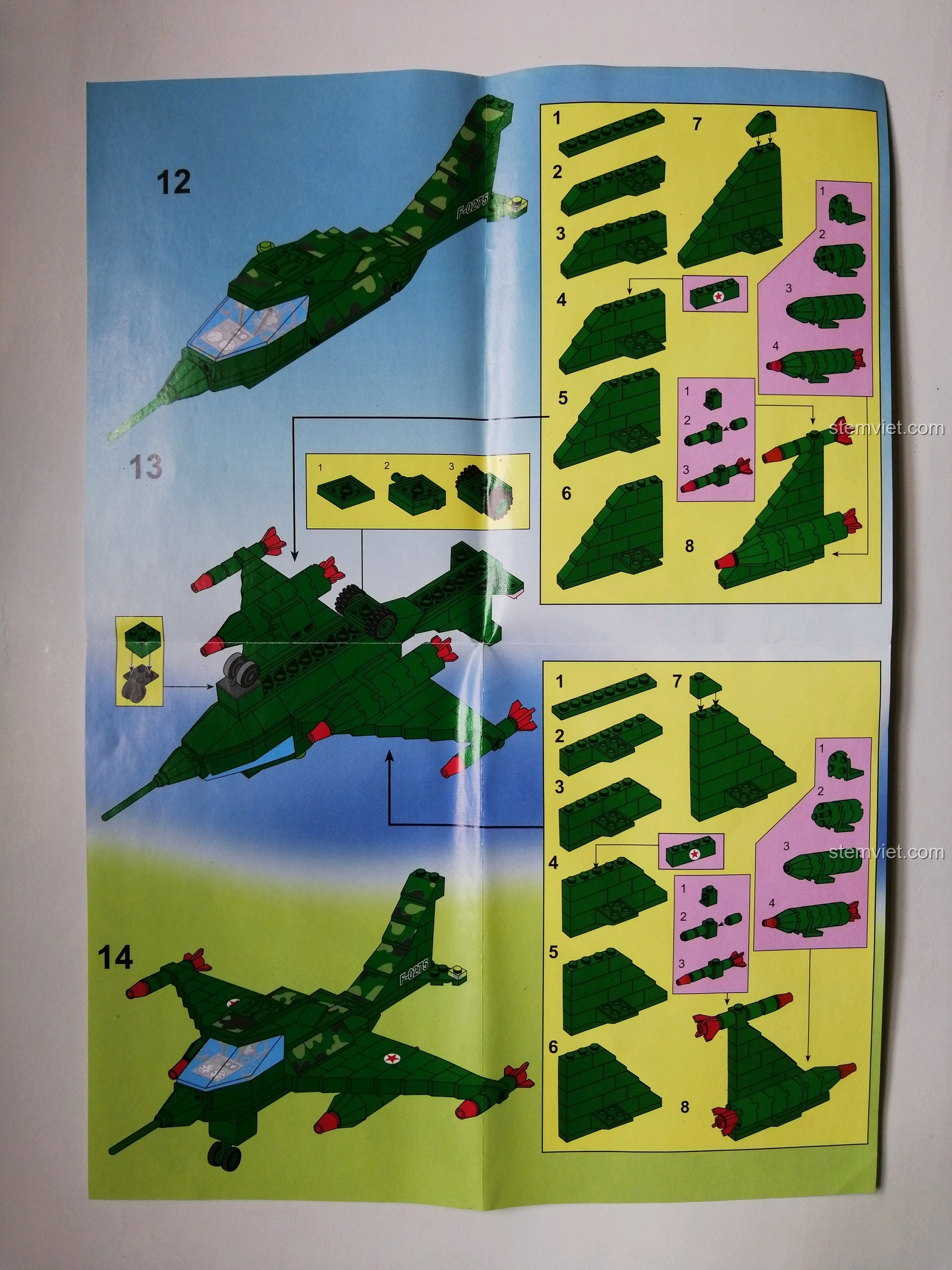 Mặt sau tờ hướng dẫn lắp ráp của bộ Enlighten 0275, chỉ dẫn các bước hoàn thiện mô hình máy bay và lắp ráp cánh.