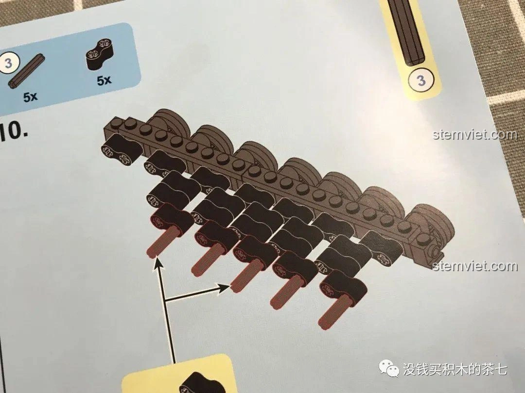 Hướng dẫn lắp ráp chi tiết hệ thống treo của xe tăng Leopard 2A7+ trong sách hướng dẫn của bộ Jiazhi 0104.