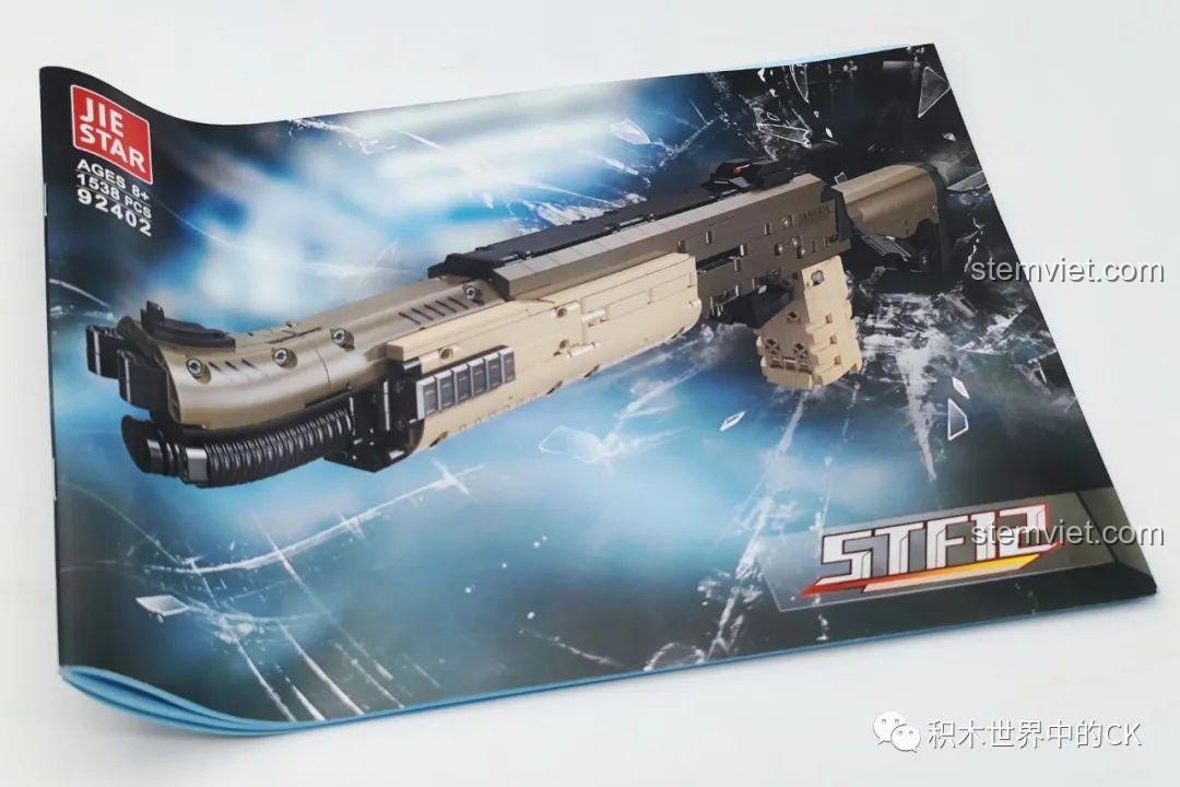 Sách hướng dẫn lắp ráp chi tiết cho bộ đồ chơi mô hình súng shotgun STF-12 JIESTAR 92402, giúp bé dễ dàng lắp ráp.