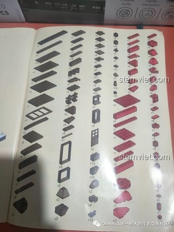 Trang hướng dẫn lắp ráp bộ WANGE 6313 Nhà hàng BBQ hiển thị danh sách các chi tiết gạch màu đỏ và xám.