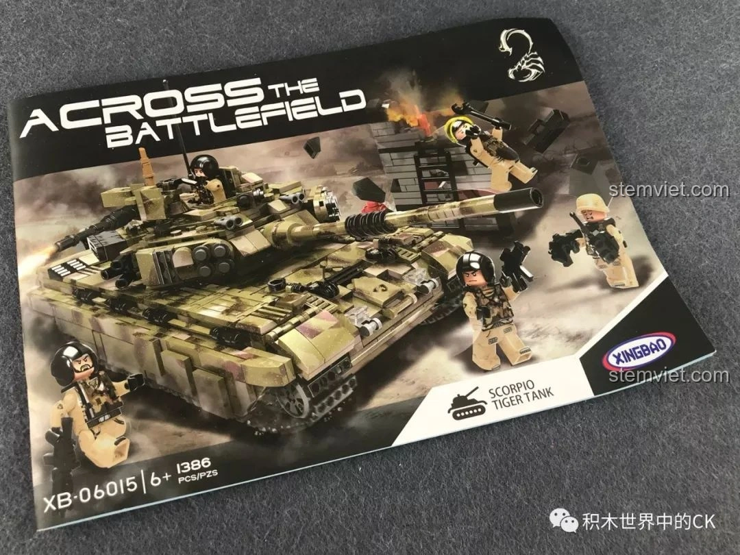 Sách hướng dẫn lắp ráp chi tiết cho bộ đồ chơi Xe tăng Thiên Hổ Scorpio Tiger XB-06015 của Xingbao.